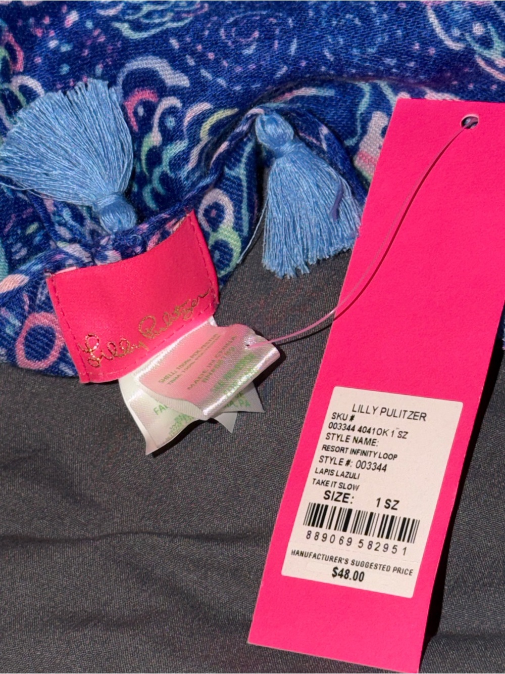Lilly Pulitzer Blue Multi Paisley Tassel Scarf - Picture 3 of 3